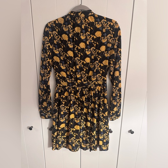 Thakoon Black & Yellow Floral Belted Shirt Dress | Size 4 - Picture 6 of 7